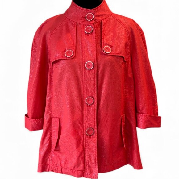 Tribal Red Cotton Button Front Jacket Mod Retro 3/4 Sleeve Size 6 - Picture 3 of 15